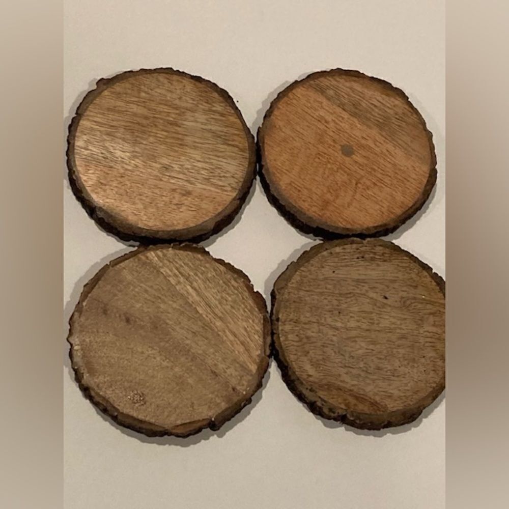 Rustic Live Edge Wood Slice 4” Drink Coaster Set of 4 Man Cave Decor